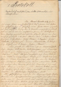 Die erste Seite des Protokollbuches über die Vereinsgründung 1908